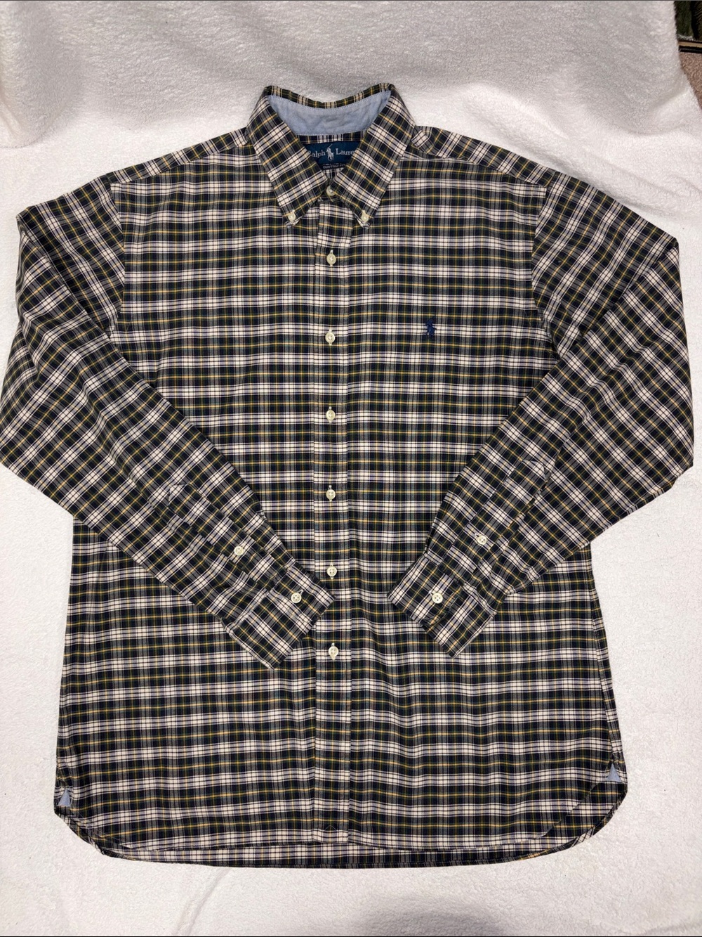 Polo Ralph Lauren navy Green Yellow Plaid Button-Down Shirt 100% cotton men’s L